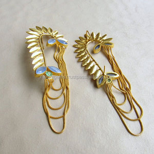 Gold Metal Oor Manchetten Met Kettingen En Edelstenen Manchet Crawlers Statement Oorbellen Voor Vrouwen