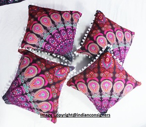 Handmade 100% Cotton Peacock Mandala <b>Square</b> Pillow Cases Cushion Covers <b>Set</b> of 4 Modern Style by Indian Artists for Home Use - Product Image 3