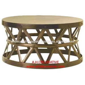 Table basse en croix de tambour martelé pour la décoration du salon, du jardin, du sol, service à thé et café, Table ronde - Product Image 1