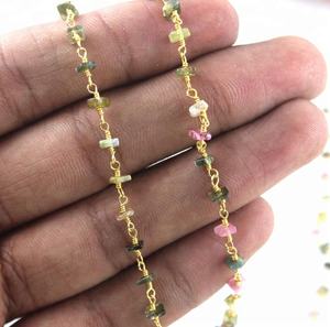 Natural Multi Tourmaline Gold Plated Metal Rosary Chain <b>Heishi</b> <b>Beads</b> 3-4mm Good Quality Jewelry Accessories Making Women - Product Image 3