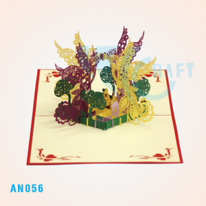 Carte de vœux 3D en forme de paon, papier fait main du Vietnam, découpe au laser, 120x120mm, décoration de vacances - Product Image 4