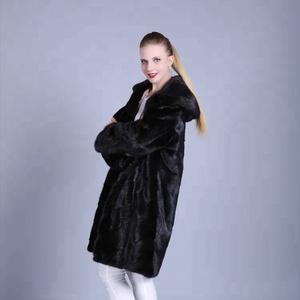 Su misura di Nuovo Disegno Con Cappuccio <span class=keywords><strong>Nero</strong></span> Cappotto Di <span class=keywords><strong>Pelle</strong></span> di Visone - Product Image 4