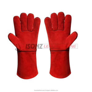 14/16 Inches Tig Welding <b>Gloves</b> XL Size <b>Red</b> Suede Leather Safety <b>Gloves</b> With Cotton Lining ISONZ - Product Image 3