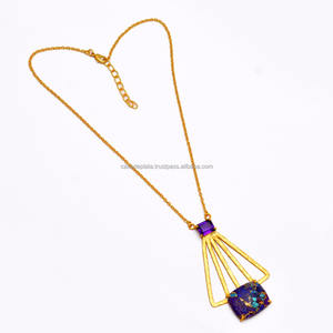 925 Sterling silver with gold Plating Amethyst Quartz Purple Copper <b>Turquoise</b> Romantic Fashionable Necklace For Wedding Gift. - Product Image 1