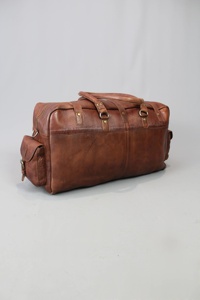 Bolso de fin de semana de lona de cuero marrón de estilo Vintage, bolso Weekender de cuero genuino, bolso de viaje de cuero-VCS 0009 - Product Image 2