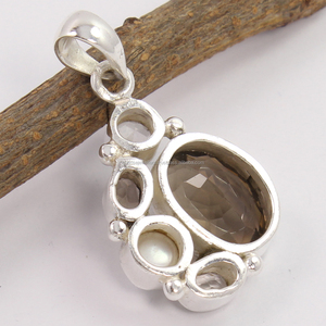 Perla Natural ahumado y cristal cuarzo gemas encantador clásico puro 925 plata esterlina sólida amor regalo solitario colgante - Product Image 2