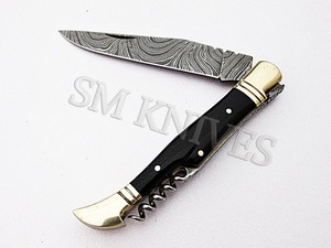 Laguiole Damasco cuchillo plegable hecho a mano (smf34) - Product Image 6