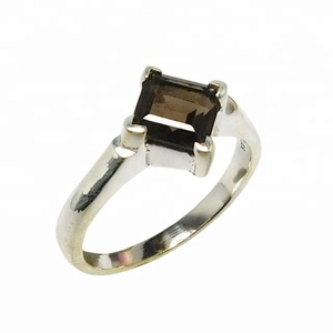 Joyería Formal DE LA India para mujer, anillo de piedras preciosas de cuarzo ahumado, anillos de Vermeil de eternidad hechos a mano de Plata de Ley 925 - Product Image 1