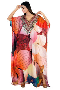 <b>Women</b> Apparel Ethnic Clothing Digital Printed <b>Kaftan</b> With Designer Neck Multi Bright Colors Smart Wear <b>Kaftan</b> Embellishment - Product Image 5