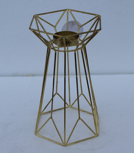 Handmade Iron <b>Tea</b> <b>Light</b> Candle <b>Holder</b> Gold Plated Metal Wire Geometric Design Tall Wedding Christmas Table Centerpiece Tabletop - Product Image 1