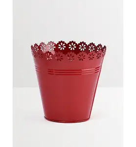 Jardinière en métal de couleur rouge dernier design jardinière en seau en fer galvanisé pour la maison et le jardin jardinière de fleurs décoratives - Product Image 1