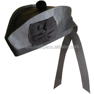 หมวกหนังสีดำ glengarry หมวกหนังสีดำพร้อมปอมปอมทำมือ2020หมวกฤดูหนาว - Product Image 1