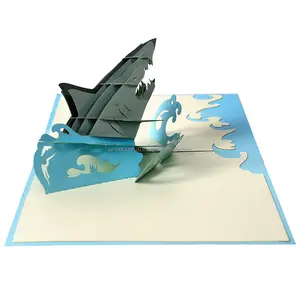 越南供应商定制设计的动物鲨鱼3D生日贺卡或鲨鱼坦克会员计划弹出卡