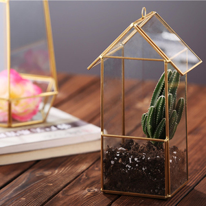 Venta al por mayor de Terrario de cristal geométrico transparente para la decoración del hogar de vidrio y metal forma geométrica terrario - Product Image 1