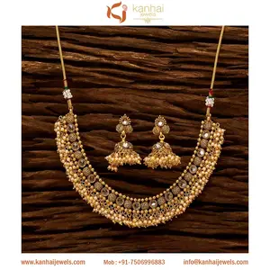 Gold plated traditional antique jewellery & gold plated necklace set wholesale in london, mumbai, dubai, singapore - 15624