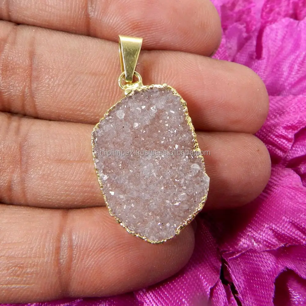 Sarrah Natural White druzy 22k Gold Electro Plating Wholesale Jewelry Pendant SIPN0946