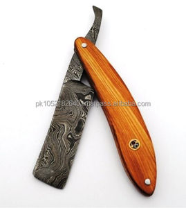 Mango de madera profesional de alta calidad, hermoso trabajo, acero de Damasco, borde recto, afeitado, maquinillas de afeitar. - Product Image 2