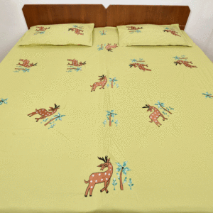Sábana de algodón verde claro de ciervo hecha a mano, Sábana de decoración de dormitorio para niños indios - Product Image 1