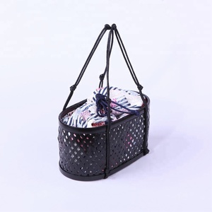 Vietnam fait à la main luxe femmes bambou sac fourre-tout rotin motif toile cuir sac de plage lin doublure deux poignées couverture fermeture - Product Image 1