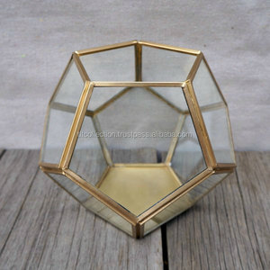 Modern Geometric Glass <b>Vase</b> With Gold Frame Tabletop Decor <b>Unique</b> Design - Product Image 1
