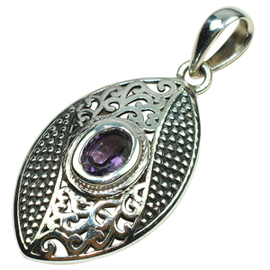 Colgantes de plata de ley 925 con forma ovalada de amatista, joyería de plata de diseño - Product Image 3