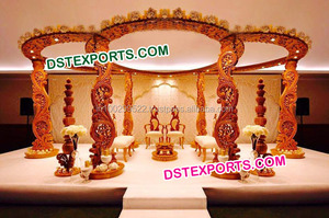 Mandap de madera tallada para bodas indias, Mandap de madera dorada tallada para bodas, Mandap de madera tallada elegante para bodas, Nueva York - Product Image 2