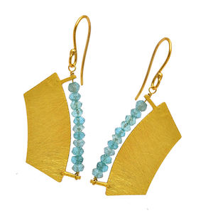 Natural Blue Topaz Gemstone 925 Sterling Silver Unique Design <b>Gold</b> Plated Fish Hook <b>Dangle</b> <b>Earrings</b> Round Shape Fashion <b>Earring</b> - Product Image 1