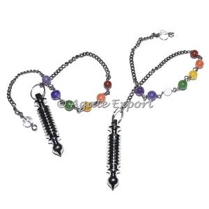 La plupart des fournitures de sorcière de guérison pierre semi-précieuse artisanat chaîne de chakra avec des pendules en métal noir Big Isis - Product Image 1