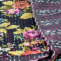 Cubrecama Acolchado Kantha de Algodón Multicolor de Lujo, Cómodo, Estampado, Tamaño Queen, Hecho a Mano, Antibacterial, para las Cuatro Estaciones