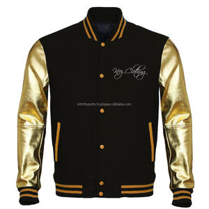 Hombres Celebrity Black Letterman Bomber Varsity Light Weighted Fleece Jacket Sleeves Gold - Product Image 1