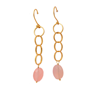 Rectangle Briolette Rose Calcédoine Rose Gemstone 925 Sterling Silver Hook Dangle Boucles d'oreilles Bijoux Plaqué Or Fantaisie Boucle D'oreille. - Product Image 1