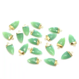 Chrysoprase Chalcedony 19-21mm Faceted <b>Brass</b> Pendant Half Marquise Shape Gold Plated with Bail For <b>Jewellery</b> Making - Product Image 1