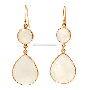 Pendientes colgantes de Plata de Ley 925, piedra lunar de arcoíris, oro, vermeil - Product Image 1