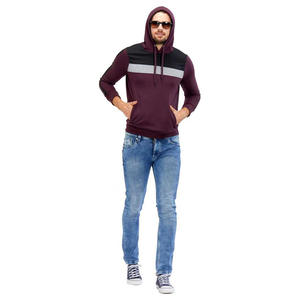 Mode hommes à capuche contraste couleur bloc conception en polyester/coton plaine teint technique - Product Image 4