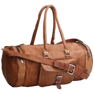 Sacs polochons OEM personnalisés en cuir de chèvre véritable de 24 pouces avec bandoulières réglables style rétro sacs de transit Weekender pour unisexe - Product Image 4