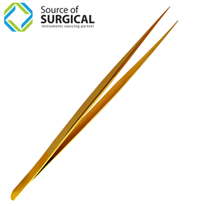 Pince à épiler professionnelle en or fin, pointe fine, droite, pour extensions de cils, 5 mm - Product Image 1
