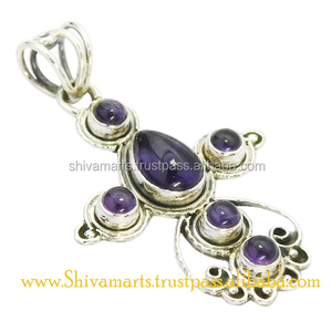 925 Sterling Silver Fine Jewelry Beautiful Natural <b>Purple</b> Amethyst Cross Pendant Vintage Style Gold Plated <b>Gift</b> for Her - Product Image 2