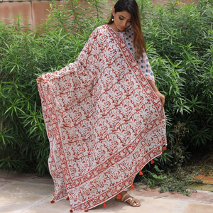 <b>Women's</b> <b>Red</b> Stylish Designer Dupatta Cotton and Modal Hand Block Sanganeri Print Modern and Classic Summer <b>Scarf</b> <b>for</b> Adults - Product Image 1