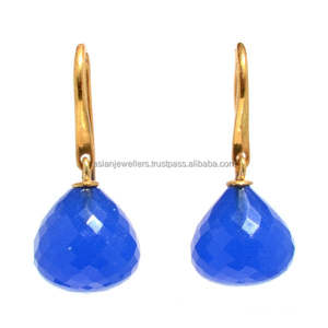 925 sterling <b>silver</b> blue chalcedony gemstone gold vermeil <b>drop</b> <b>earrings</b> - Product Image 1