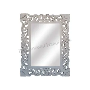 Marco de espejo de madera MDF rectangular de diseño antiguo de tendencia superior para decoración de pared marcos de espejo de tocador de madera tallada Floral