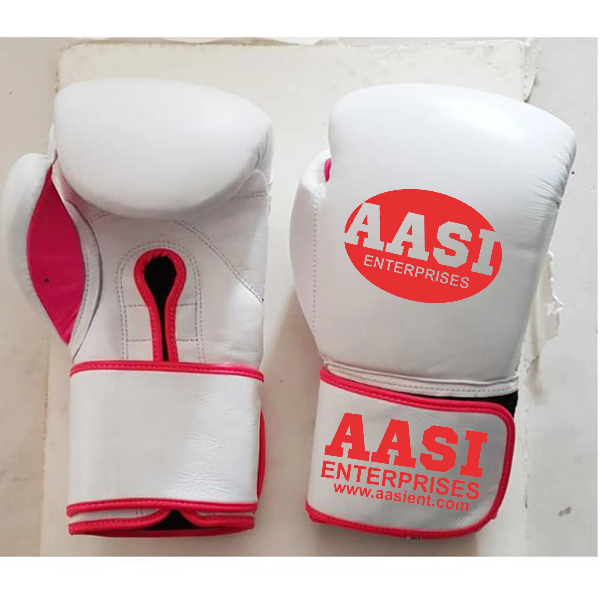 Premier Leather Super Boxing Gloves White Pink With Customized Logo