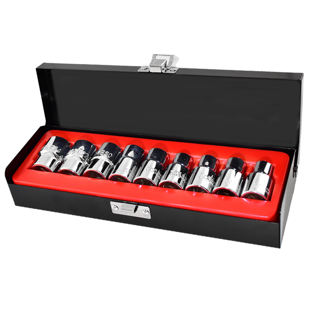 Taiwan CR-V Chrome Vanadium Steel Square E Socket Set 1/2 Drive 9pcs OEM Hand Mechanic DIY Auto Repair Metal Box Chromed Plating