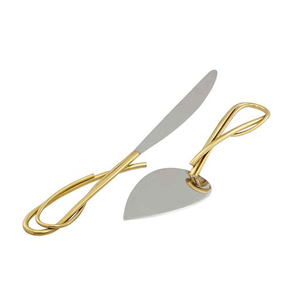 Ensemble de couteau à gâteau et serveur en acier inoxydable et laiton à poignée Loop - Product Image 1