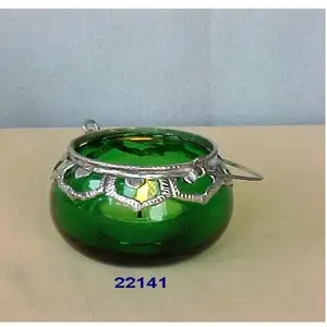 Lentera gantung kaca hijau perak, lampu teh Dekorasi besar lentera dekorasi timbul