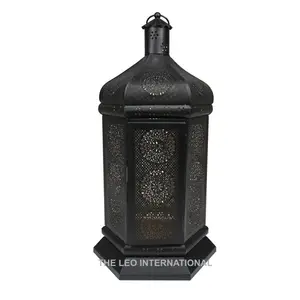 Northlight hitam Maroko pilar lilin lantai lentera besar 9X8X20 inci pencahayaan dekorasi rumah hotel kamar meja lampu