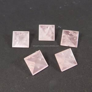 Cuarzo Rosa 15x15mm Botón cuadrado cortado 1mm Taladro 10,80 Cts Piedra preciosa natural suelta para joyería Color rosa - Product Image 2