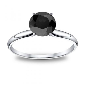 Bague solitaire de luxe en diamant noir 1,00 carat en or blanc 14 carats |   Bijoux fins élégants pour femmes, coupe ronde, pour les occasions spéciales, fiançailles, cadeau - Product Image 1