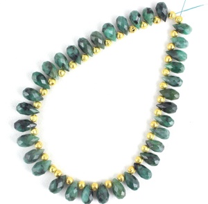 ลูกปัด Briolette ทรงหยดน้ำเหลี่ยมเพชรพลอยมรกตสีเขียวธรรมชาติ,ทำจากอัญมณี1เส้นคุณภาพสูง - Product Image 3