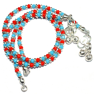 Magnifiques bracelets de cheville en argent Sterling 925 de forme ronde bleue et rouge, bijoux en argent frais, bijoux en argent Offre Spéciale - Product Image 1