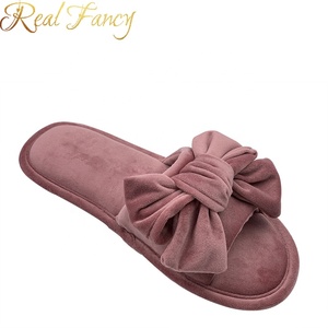 Pantoufles chinoises à bout ouvert et nœud papillon pour femmes, en <span class=keywords><strong>velours</strong></span> rose avec semelle TPR, nouvelle collection - Product Image 3